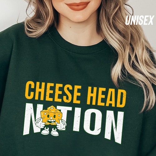 Green Bay Football Shirt Cheese Head Green Bay Crewneck Etsy