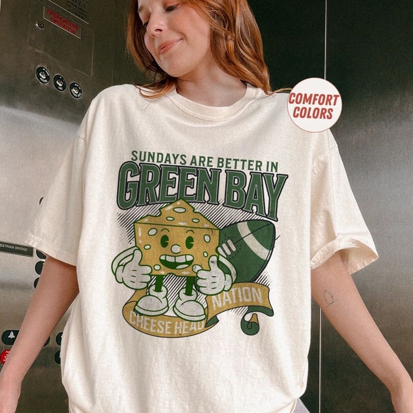 Sundays Are Better in Green Bay Football Shirt, Cheese Head Nation Comfort Colors Wisconsin Shirt, Football, Game Day Cheese Head Crewneck