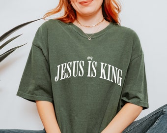 Comfort Colors Jesus is King Christian Minimalist Tee Shirt, Trendy Bible Verse Religious Baptism Gift for Believers T-Shirt, Jesus Apparel