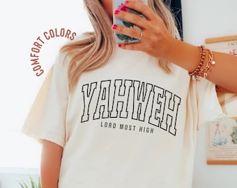 Yahweh Oversized Christian Varsity Crewneck Comfort Colors Trendy VSCO Christian Girl Tee, Aesthetic Gifts for Christians YHWH Faith Shirt
