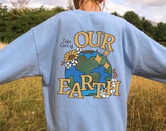 Granola Girl Aesthetic Sweatshirt, Take Care of Our Earth Day Preppy Sweatshirt for Women, Environmental Hipster Clothing, Save the Planet
