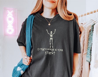 Oh death where is your sting Bible Verse Shirt, Trendy Christian Comfort Color Jesus Tee Gift for Christian T shirt, Religious Baptism Gift