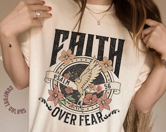 Boho Christian Shirts, Faith Over Fear Bible Verse Christian Tee Shirts, Jesus Religious Gift for Christian Apparel, Christian Concert Shirt