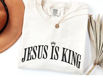 Comfort Colors Jesus is King Christian Minimalist Tee Shirt, Trendy Bible Verse Religious Baptism Gift for Believers T-Shirt, Jesus Apparel