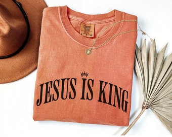 Comfort Colors Jesus is King Christian Minimalist Tee Shirt, Trendy Bible Verse Religious Baptism Gift for Believers T-Shirt, Jesus Apparel
