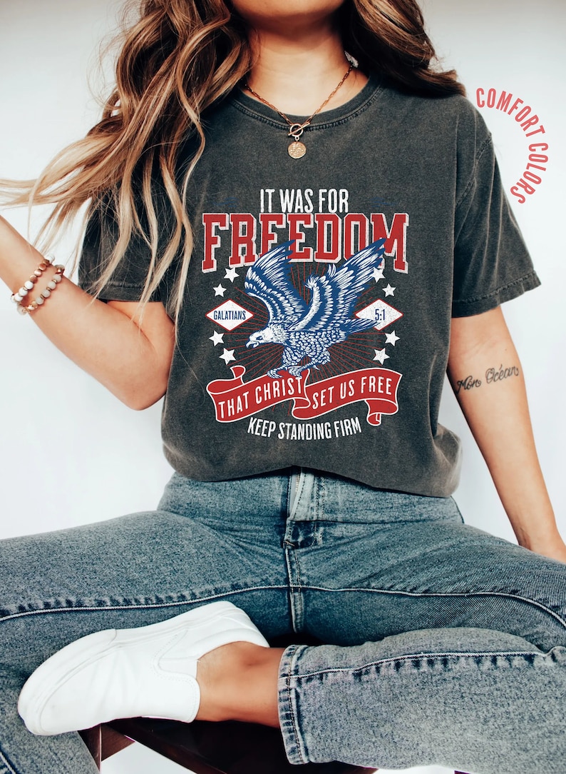 Christian 4th of July Shirt, Christian T-Shirts, Freedom Tee 4th July Shirt Men, July 4th Shirt Women, Bible Verse Shirt, Eagle Shirt Women Pepper