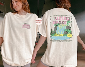 Summer Christian Living Water Tee, Comfort Colors Bible Verse Jesus T-shirt, Christian Beach Apparel, Retro VSCO Christian Girl Gift for Her