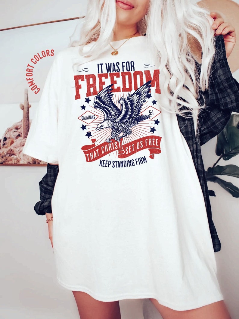 Christian 4th of July Shirt, Christian T-Shirts, Freedom Tee 4th July Shirt Men, July 4th Shirt Women, Bible Verse Shirt, Eagle Shirt Women image 1