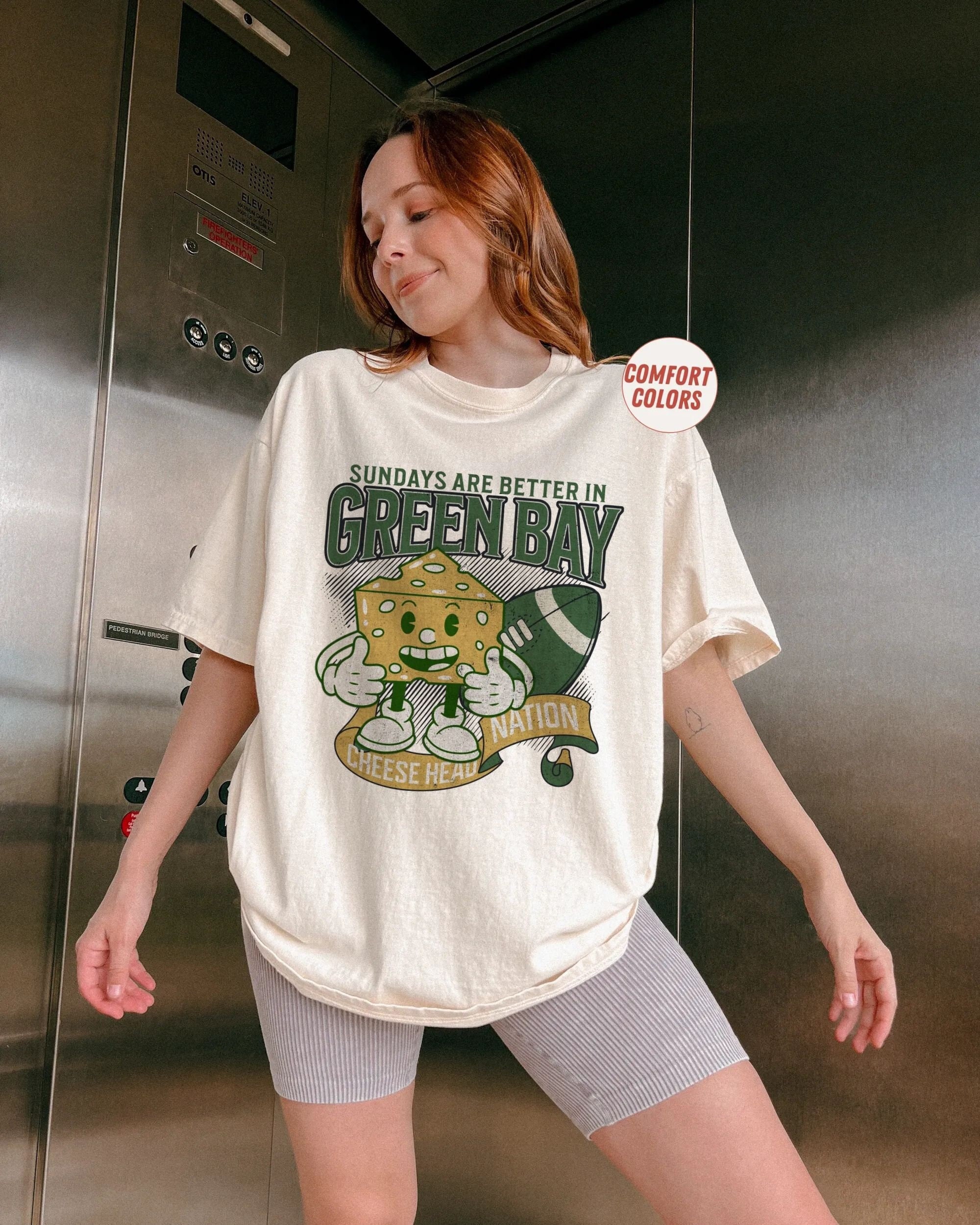 Sundays Are Better in Green Bay Football Shirt, Cheese Head Nation Comfort Colors Wisconsin Shirt, Football, Game Day Cheese Head Crewneck