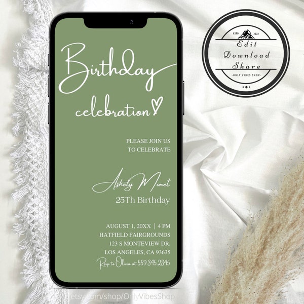 Boho Birthday Party Invite, Modern Minimalist Birthday Invite, Adult Birthday Invite, Neutral Birthday Invite, Text Evite Editable Template