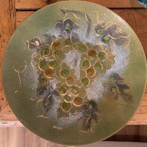 Sascha Brastoff MCM grape enamel wall plate - 14 diameter - 1960s