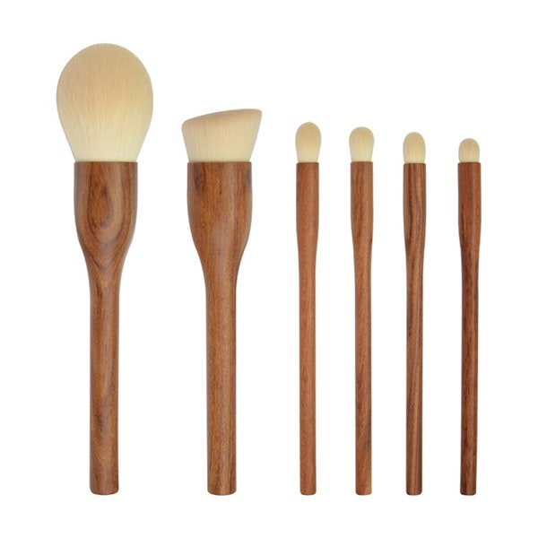 6PCS Premium Makeup Brush Set With Wooden Handle Blush Foundation Eye-shadow Concealer Brushes Professional Tool Gift For Girlfriend Make Up