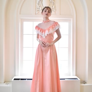 Vintage 1970s Handmade Peach Pink Ruffle Lace Ribbon Formal Dress Gown -  Etsy