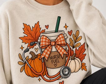 Fall Nurse Sweatshirt, Cozy Autumn Nurse Crewneck, Nurse Coffee Shirt, Nursing Student Gift, RN Gift Idea, Nurse Appreciation Fall Gift