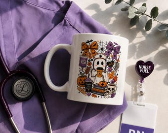 Spooky Nurse Halloween Mug, Cute Ghost Nurse Coffee Cup, Nurse Gift Idea, Nursing Student Halloween Gift, Nurse Week Fall Coffee Mug