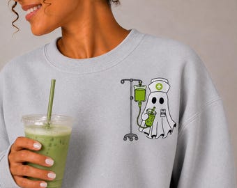 Nurse Ghost Matcha Sweatshirt, Funny IV Nurse Crewneck, Cute Nurse Gift, Nursing Student Halloween Shirt, RN Matcha Lover Gift