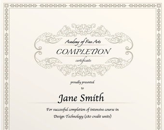 Certificado de finalización, retrato, minimalista - fuente incluida