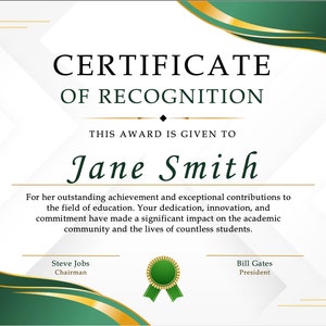 Certificate of Appreciation - Gold and Green, Diploma, Recognition, Award