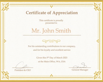 Certificado de reconocimiento - Oro