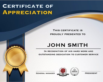 Certificado de Apreciación - Diploma Azul y Oro