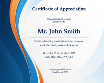 Certificado - Editable - Azul, Organge, Moderno