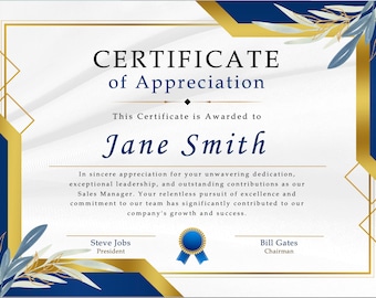 Certificado de reconocimiento: oro y azul, diploma, reconocimiento, premio