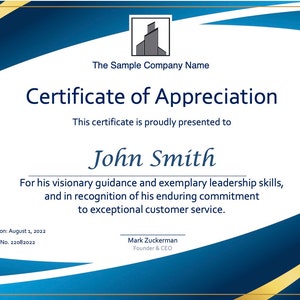 Certificate Blue, Gold, Editable, Printable, Diploma Template