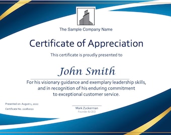 Certificado Azul, Oro, Editable, Imprimible, Plantilla de Diploma