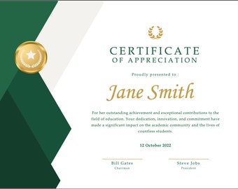 Certificado de reconocimiento: oro y verde, diploma, reconocimiento, premio