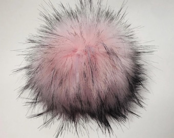 Apple Blossom, Removable XL Faux Fur Pom Pom, Pink with Black tips for beanies