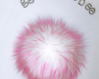 Pink Cotton Candy-Luxury Faux Fur Luxury for Knit Crochet Hats/White Fake Fur/ Fluffy Fur Large Faux Pompom, Pink Tips