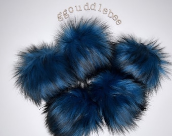 Midnight Blue Large Faux Fur Pom Pom, Dark Blue with black, Removable Pom Pom