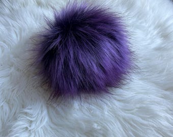 Midnight Violet Luxury Faux Fur PomPom for Knit/Crochet hats, Fake Fur/Fluffy Fur, XLarge Faux Fur Pompom