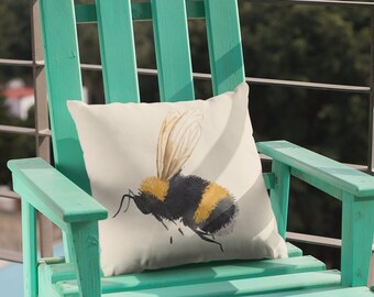 Watercolor Bee Throw Pillow, Indoor/Outdoor Insect Decor