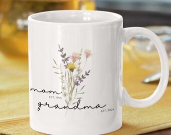 Taza con mensaje de "Pasada de mamá a abuela", anuncio de embarazo, regalo personalizado para la nueva abuela, regalo del día de la madre para la abuela, revelación del bebé