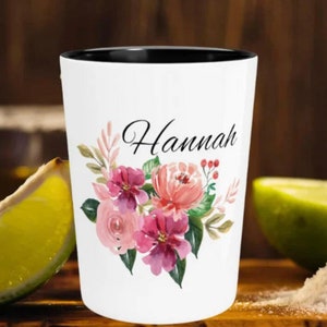 Monogram 21st Birthday Shot Glass, Turning 21 Shots, Personalized 21st Shot Glass, Floral Shot Glass, Ceramic Shot Glass, 21st Birthday Gift