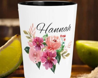 Personalized Floral 21st Birthday Shot Glass, Ceramic Keepsake