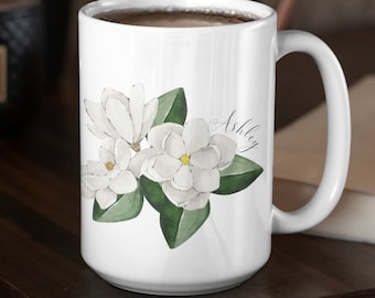 Taza personalizada de Magnolia del Día de la Madre, regalo del Día de la Madre de la hija, taza de mamá personalizada, regalo personalizado de mamá, taza, copa floral, regalo de Magnolia