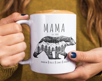 Personalized Mama Bear Mug, Mama Bear Cup, Mama Bear Coffee Mug, Mom Est Mug, Mug With Kids Names, Mama Bear Gifts, Baby Shower Gift