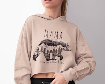 Personalized Mama Bear Crop Hoodie, Three Colors, Mama Bear Hoodie, Mama Bear Sweatshirt, Personalized Mama Sweatshirt, Mama Bear Sweater