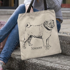 PERSONALIZED Cute Pug Tote Bag, Pug Lover Gift, Pug Shopping Bags, Pug Art, Cute Pug Gift, Pug Mom Gift, Pug Dog Gift, Pug Lover Tote image 3