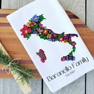 Personalized Italy Tea Towel, Italy Gifts, Italy Map Tea Towel, Tea Towel Fabric, Italian Dish Towel, Italian Family, Custom Kitchen Towel