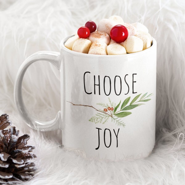 Choose Joy Mug, Inspirational Mug, Minimalist, Christmas Mug, Cheer Up Gift, Motivational Quote, Positive Vibes, Uplifting Gift,