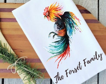 Personalized Rooster Kitchen Towel, Rooster Decor Tea Towel Fabric, Monogram Tea Towel, Rooster Tea Towel, Rooster Gifts, Rooster Lover Gift