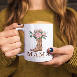 Personalized Cowgirl Mama Mug, Western Floral Boot, Custom Est. Date