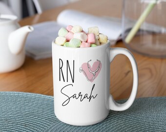 Personalized RN Coffee Mug, Nurse Graduation Gift, Custom Name
