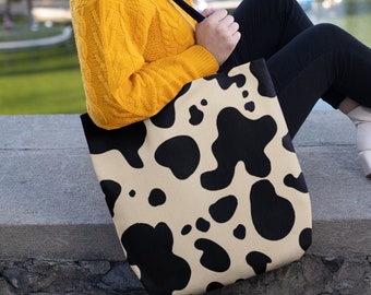 Modern Cow Tote Bag, Cow Print Bag, Vegan Tote Bag, Three Sizes, Abstract Tote Bag, All Over Print, Minimalist Tote Bag, Funky Tote Bag