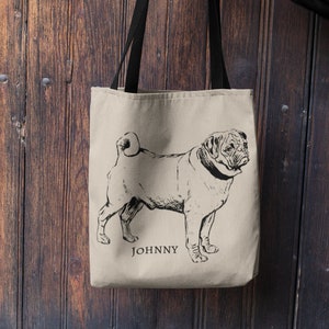 PERSONALIZED Cute Pug Tote Bag, Pug Lover Gift, Pug Shopping Bags, Pug Art, Cute Pug Gift, Pug Mom Gift, Pug Dog Gift, Pug Lover Tote image 2