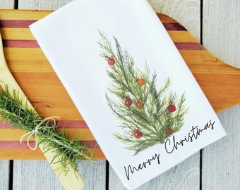 Watercolor Christmas Tree Flour Sack Towel: Holiday Kitchen Decor