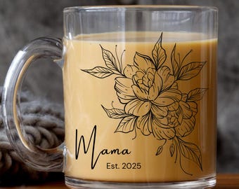 Taza de cristal con diseño floral personalizado para mamá: regalo para mamá